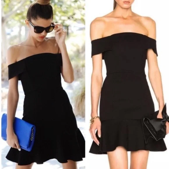 N/Nicholas Off Shoulder Ponte Mini Black Dress 2 - Picture 8 of 16